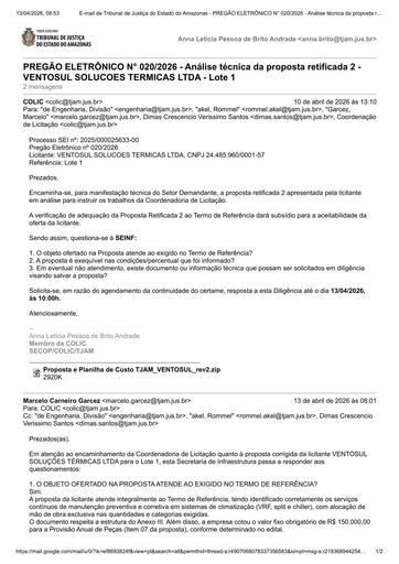 PREGÃO ELETRÔNICO Nº 020/2026 - DILIGÊNCIA COLIC À SEINF - PROPOSTA RETIFICADA 2 - VENTOSUL SOLUCOES TERMICAS LTDA - LOTE 1