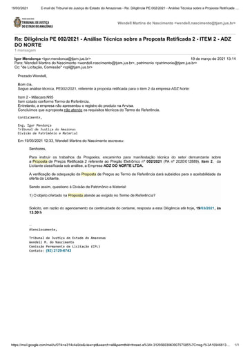 PREGÃO ELETRÔNICO Nº 002/2021 – DILIGÊNCIA CPL À DIVISÃO DE PATRIMÔNIO E MATERIAL - PROPOSTA RETIFICADA(2) - ITEM 2 - ADZ DO NORTE