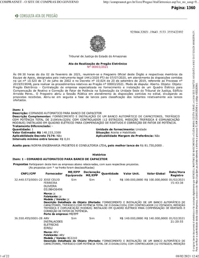 PREGÃO ELETRÔNICO Nº 003/2021 - ATA DA SESSÃO