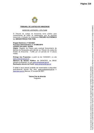 PREGÃO ELETRÔNICO Nº 022/2021 - AVISO DE LICITAÇÃO