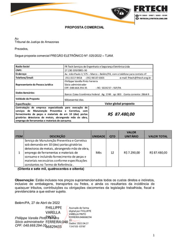 PREGÃO ELETRÔNICO Nº 025/2022 - PROPOSTA 2 - FR TECH