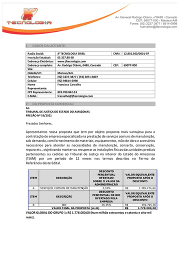 PREGÃO ELETRÔNICO Nº 59/2021 - PROPOSTA  - JF