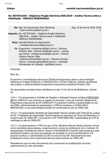 PREGÃO ELETRÔNICO Nº 008/2020 – DILIGÊNCIA CPL À DIVISÃO DE TECNOLOGIA - DOCUMENTAÇÃO - MODULO ENGENHARIA