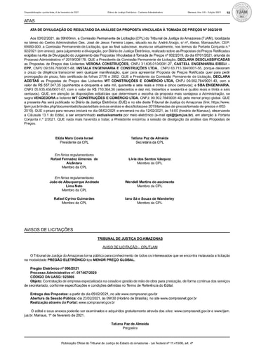 TOMADA DE PREÇO Nº 002/2019 – ATA DA SESSÃO - DIVULGAÇÃO DO JULGAMENTO CPL À PROPOSTA - DJE