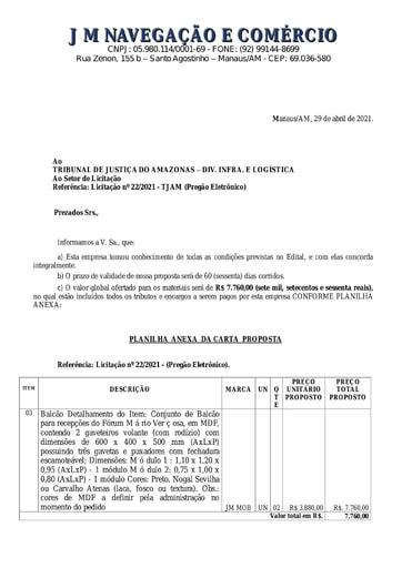 PREGÃO ELETRÔNICO Nº 022/2021 - PROPOSTA - ITEM 3 - M. J. GRIJO
