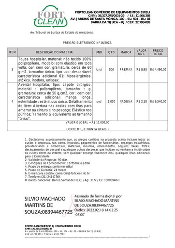 PREGÃO ELETRÔNICO Nº 016/2022 - PROPOSTA - G2 - FORTCELAN