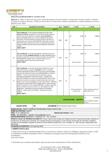 PREGÃO ELETRÔNICO Nº 023/2021 – PROPOSTA - ORBITY COMERCIO - GRUPO 2