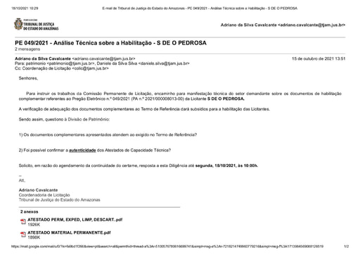 PREGÃO ELETRÔNICO Nº 49/2021 - DILIGÊNCIA COLIC À DIVISÃO DE PATRIMÔNIO - HABILITAÇÃO - ITEM 4 - S O DE PEDROSA