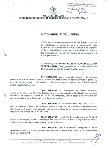 Provimento 193 - Dispõe sobre os critérios objetivos para contratação e escolha de substitutos e auxiliares para o desempenho das atividades correspondentes à função notarial e de registros públicos
