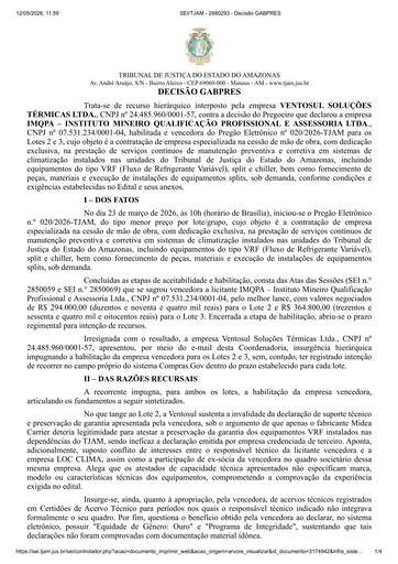 PREGÃO ELETRÔNICO Nº 020/2026 - DECISÃO DA PRESIDÊNCIA - RECURSO HIERÁRQUICO