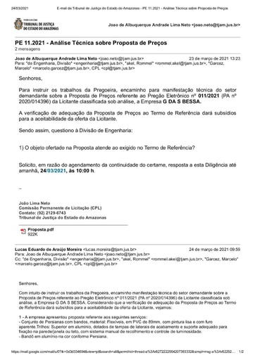 PREGÃO ELETRÔNICO Nº 011/2021 - DILIGÊNCIA CPL À DIVISÃO DE ENGENHARIA - PROPOSTA - G DA S BESSA