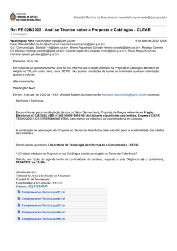 PREGÃO ELETRÔNICO Nº 028/2022 - DILIGÊNCIA COLIC À SETIC - PROPOSTA E CATÁLOGOS - CLEAR