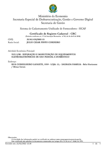PREGÃO ELETRÔNICO Nº 017/2022 - SICAF E CNDT - G1 - JULIO