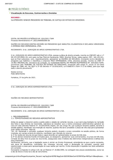 PREGÃO ELETRÔNICO Nº 024/2021 - RAZÕES RECURSAIS - D&L