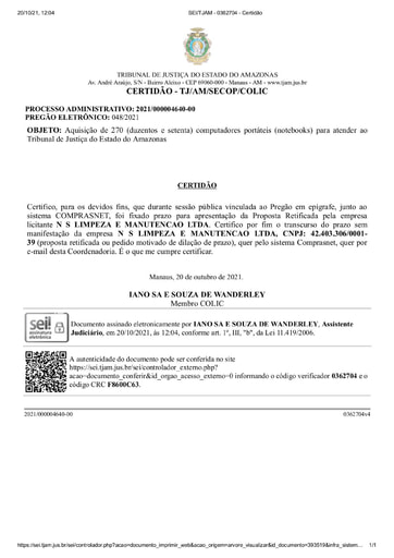 PREGÃO ELETRÔNICO Nº 48/2021 - CERTIDÃO DECURSO DE PRAZO - N S LIMPEZA