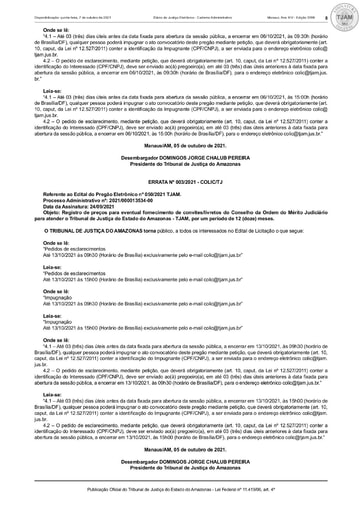 PREGÃO ELETRÔNICO Nº 50/2021 - ERRATA Nº 003/2021 - COLIC/TJ (DJE)