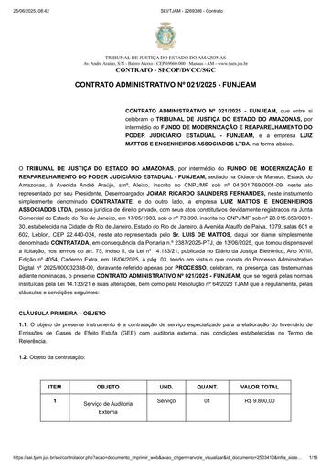 CONTRATO ADMINISTRATIVO Nº 021/2025 - FUNJEAM