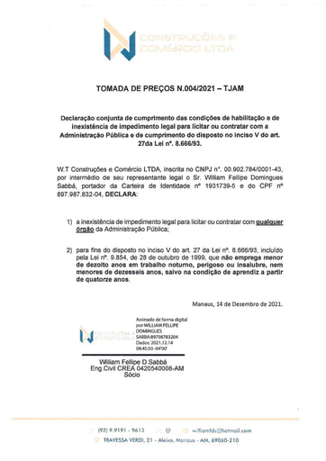 TOMADA DE PREÇOS Nº 004/2021 - DECLARAÇÕES - WT