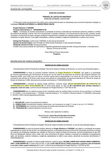 PREGÃO ELETRÔNICO Nº 039/2026 - DESPACHO DE HOMOLOGAÇÃO (DJE)
