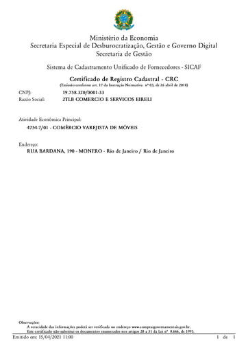 PREGÃO ELETRÔNICO Nº 015/2021 - HABILITAÇÃO - SICAF E CNDT - ITENS 1 E 2 - 2TLB
