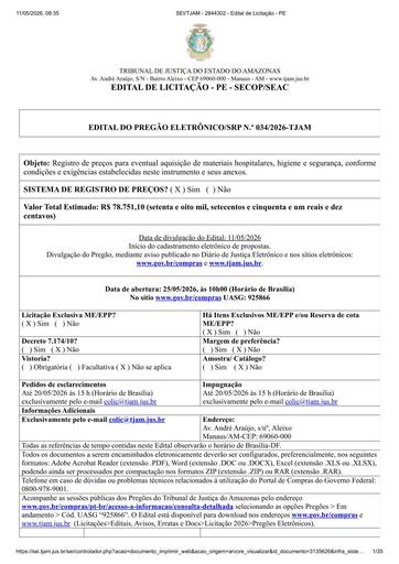 PREGÃO ELETRÔNICO Nº 034/2026 - EDITAL DE LICITAÇÃO