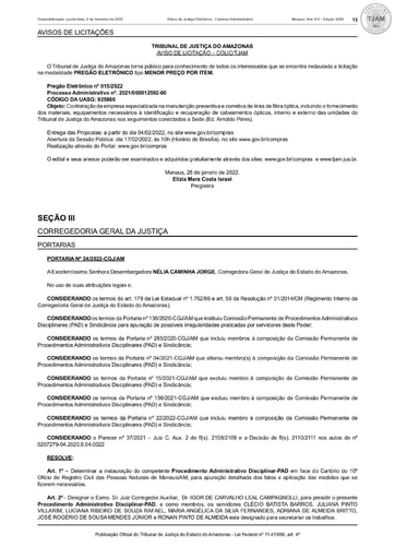 PREGÃO ELETRÔNICO Nº 015/2022 - AVISO DE LICITAÇÃO - DJE