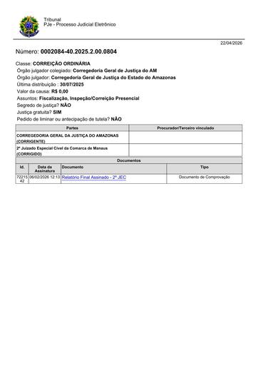 Relatório de Correição 2.º Juizado Especial Cível da Comarca de Manaus - Assinado em 06.02.2026