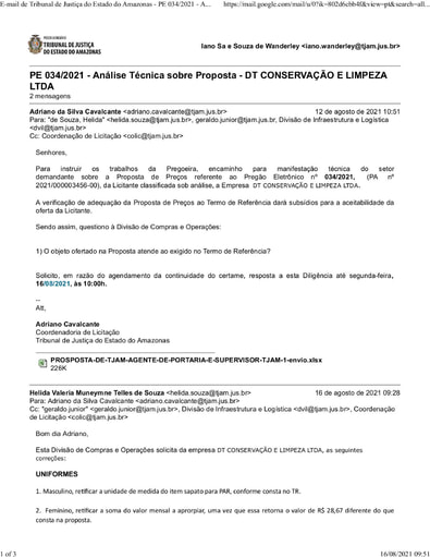 PREGÃO ELETRÔNICO Nº 034/2021 – DILIGÊNCIA CPL À DIVISÃO DE COMPRAS - PROPOSTA - DT CONSERVAÇÃO