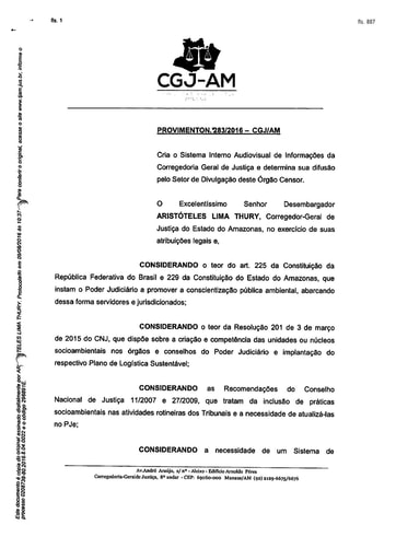 PROVIMENTO 283 - Cria o Sistema Interno Audiovisual de Informações da CGJ e determina sua difusão pelo Setor de Divulgação