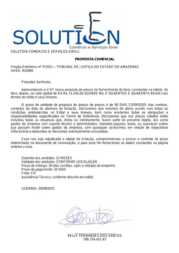 PREGÃO ELETRÔNICO Nº 037/2021 - PROPOSTA - ITEM 4 - SOLUTION