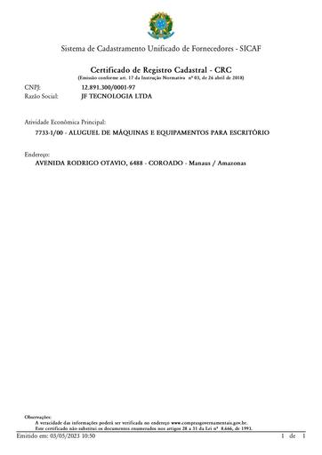 PREGÃO ELETRÔNICO Nº 077/2022 - HABILITAÇÃO - SICAF E CNDT - JF TECNOLOGIA