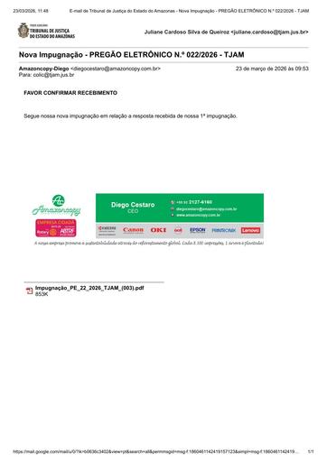 PREGÃO ELETRÔNICO Nº 022/2026 - PEDIDO DE IMPUGNAÇÃO 2 - AMAZONAS COPIADORAS LTDA