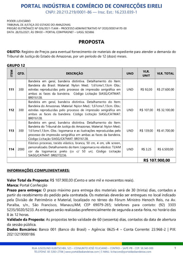 PREGÃO ELETRÔNICO Nº 026/2021 - PROPOSTA - GRUPO 12 - PORTAL INDÚSTRIA