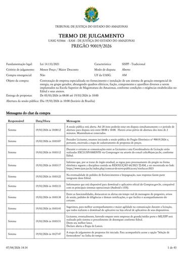 PREGÃO ELETRÔNICO Nº 019/2026 - TERMO DE JULGAMENTO - ATA E RESULTADO