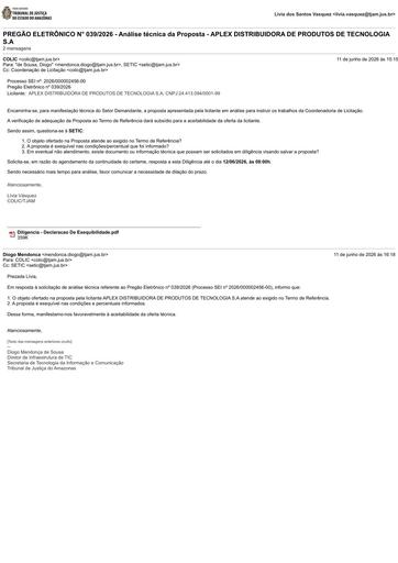 PREGÃO ELETRÔNICO Nº 039/2026 - DILIGÊNCIA COLIC À SETIC - PROPOSTA RETIFICADA - APLEX DISTRIBUIDORA DE PRODUTOS DE TECNOLOGIA S.A