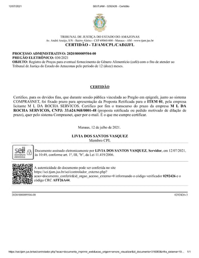 PREGÃO ELETRÔNICO Nº 030/2021 - CERTIDÃO DECURSO DE PRAZO
