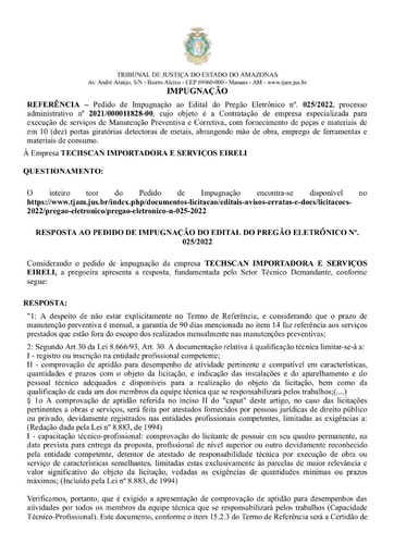 PREGÃO ELETRÔNICO Nº 025/2022 - RESPOSTA AO PEDIDO DE IMPUGNAÇÃO - TECHSCAN
