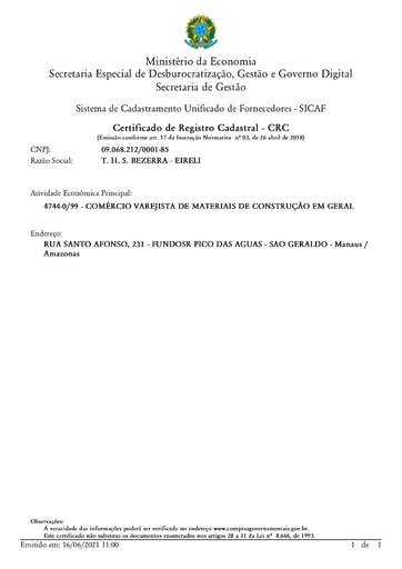PREGÃO ELETRÔNICO Nº 027/2021 - HABILITAÇÃO - SICAF E CNDT - THS - ITENS 1 E 2