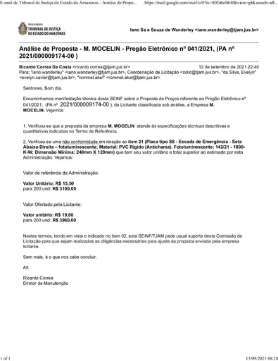 PREGÃO ELETRÔNICO Nº 041/2021 - DILIGÊNCIA COLIC À DIVISÃO DE ENGENHARIA - PROPOSTA - M. MOCELIN