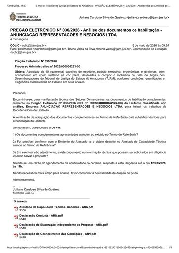 PREGÃO ELETRÔNICO Nº 030/2026 - DILIGÊNCIA COLIC À DVPM - DOCUMENTAÇÃO DE HABILITAÇÃO - ANUNCIACAO REPRESENTACOES E NEGOCIOS LTDA