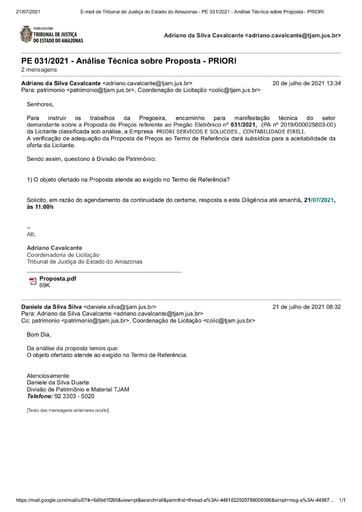 PREGÃO ELETRÔNICO Nº 031/2021 – DILIGÊNCIA CPL À DIVISÃO DE PATRIMÔNIO - PROPOSTA - PRIORI