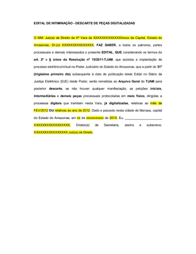 2- Modelo de Edital de Intimação - Descarte de Peças Digitalizadas