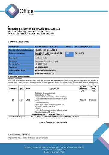 PREGÃO ELETRÔNICO Nº 037/2021 - PROPOSTA - ITEM 9 - OFFICE VENDAS