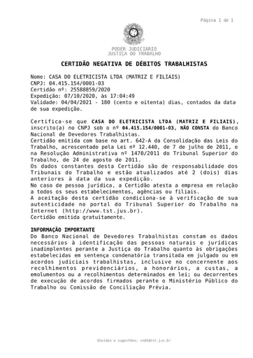 PREGÃO ELETRÔNICO Nº 014/2021 - HABILITAÇÃO - DOCUMENTOS COMPLEMENTARES - GRUPO 1 - CASA DO ELETRICISTA