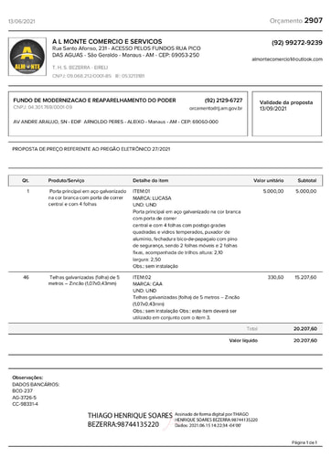 PREGÃO ELETRÔNICO Nº 027/2021 - PROPOSTA - ITEM 2 - THS