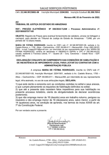 PREGÃO ELETRÔNICO Nº 006/2022 - HABILITAÇÃO - DOCUMENTOS COMPLEMENTARES - GRUPOS 1 E 2 - MARIA DE FÁTIMA
