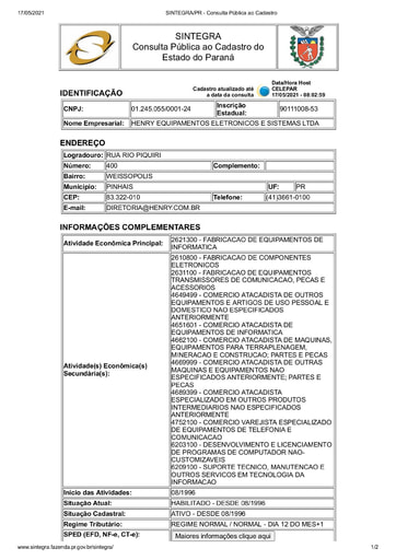 PREGÃO ELETRÔNICO Nº 026/2021 - DOCUMENTOS COMPLEMENTARES - G13 - HENRY