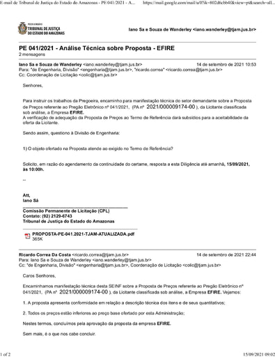 PREGÃO ELETRÔNICO Nº 041/2021 - DILIGÊNCIA COLIC À DIVISÃO DE ENGENHARIA - PROPOSTA - EFIRE