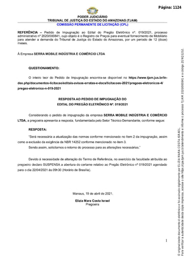 PREGÃO ELETRÔNICO Nº 019/2021 – RESPOSTA AO PEDIDO DE IMPUGNAÇÃO - SERRA MOBILE