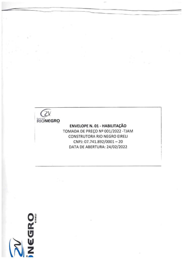 TOMADA DE PREÇOS N° 001/2022 - DOCUMENTOS DE HABILITAÇÃO - CONSTRUTORA RIO NEGRO (1° PARTE)